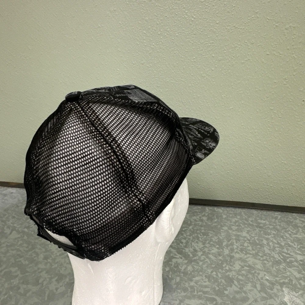 Vans‎ Snapback Trucker Hat All Over Print Mesh Waffle Soles Rare Black Retro
